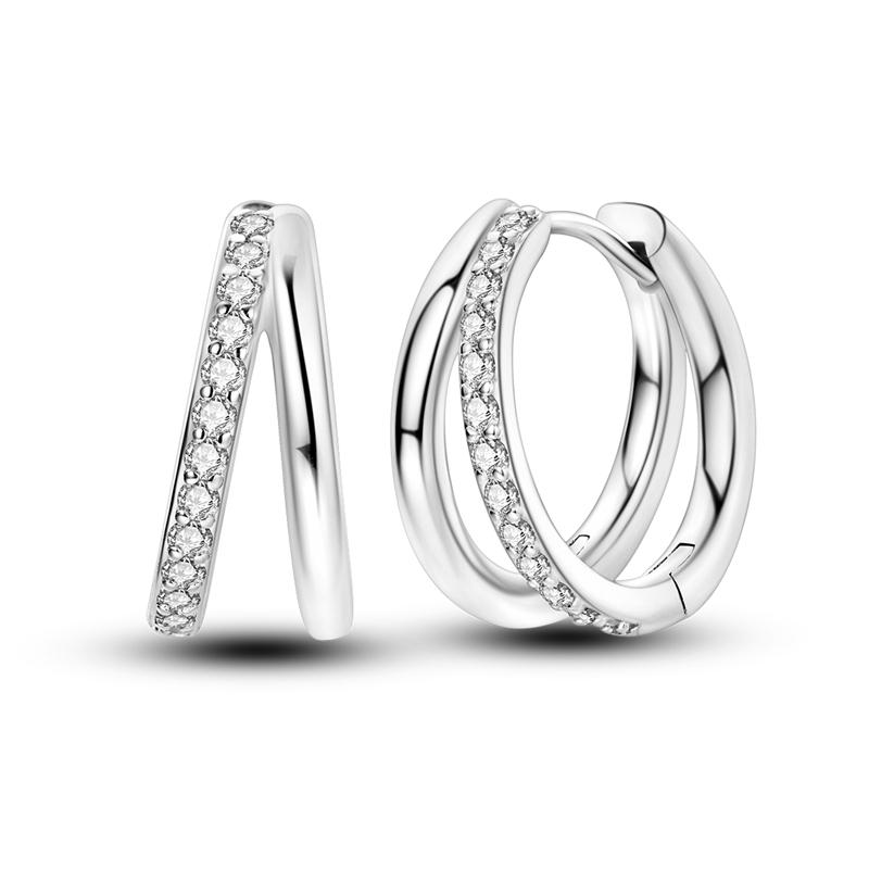 Original 925 Silver Earrings Sparkling Minimalist Heart Hoop Earrings For Women Female Party Fine Earring Jewelry Gifts