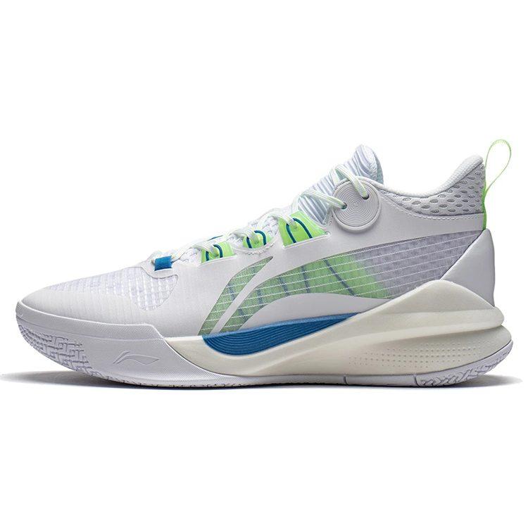 Li Ning Sonic 10 Team Basketballschuhe Herren Mittelhoch Standard Weiß/Neongrün ABPS015-1