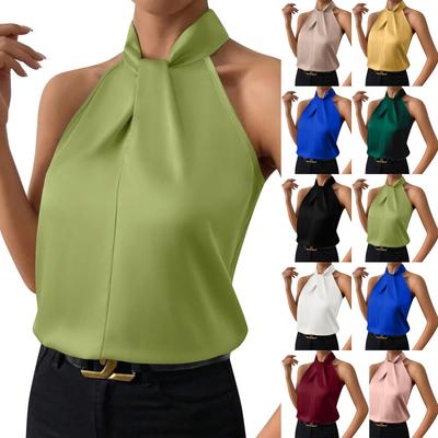 Women Fashion Solid Color Neck Hanging Sleeveless Sexy Vest Top
