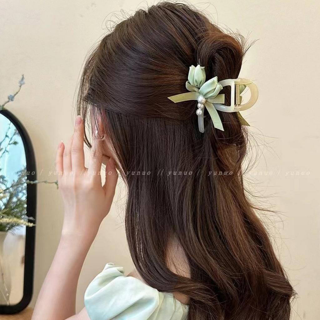 Sweety Flower Pearl Hairpin Elegant Pink Tulip Hair Claw For Women Girls Spring Summer Exquisite Hair Clips Hair Accessories 1pc