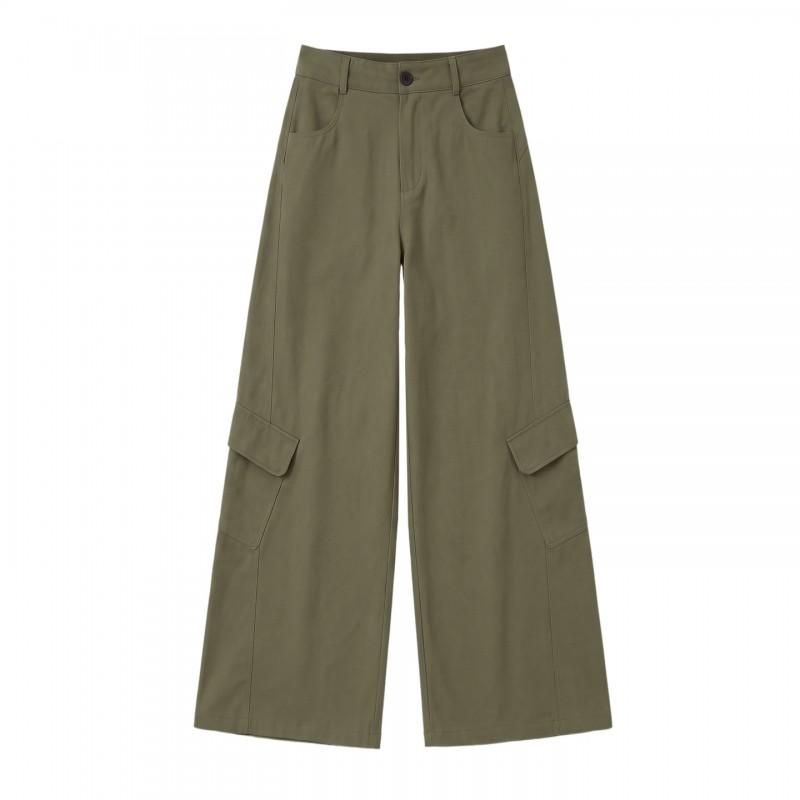 Womens High-Waisted Wide Leg Cargo Pants Khaki Loose Fit Trousers With Multiple Pockets Fall 2026