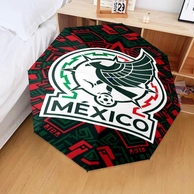 Mexico Football Crest Umbrella Folding umbrella, automatic umbrella 8-Frame for Travel, camping Use Gift for Halloween Christmas