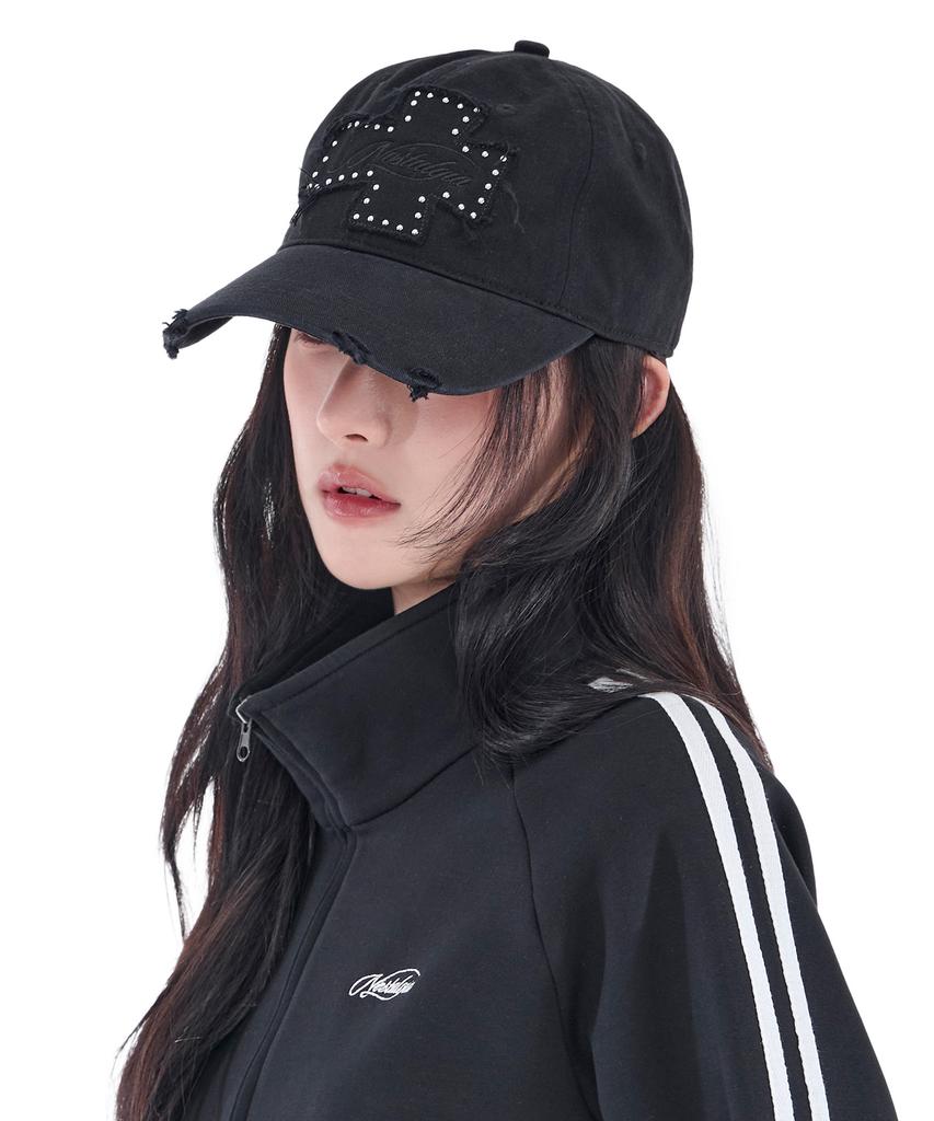 Alkialka Distressed Patch Ball Cap (Black)