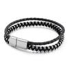 KALEN Fashion Double Chain Braided Leather Bracelet Men