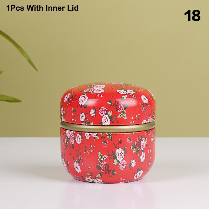 

Tea Caddy Tea Box Containers Candle Cans Coffee Candy Snacks Sealed Iron Jars Floral Pattern Small Portable Storage Boxes