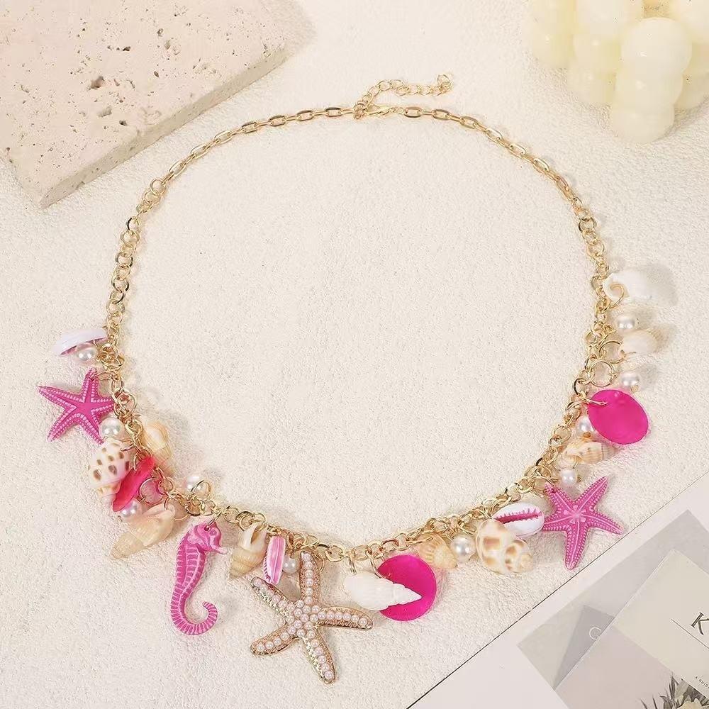 Gold Color Chain Ocean Theme Necklace Shell Women Necklace Seahorse Starfish Pendant Gift Party