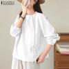 ZANZEA Women Casual Round Neck Solid Color Loose Long Sleeve Blouse