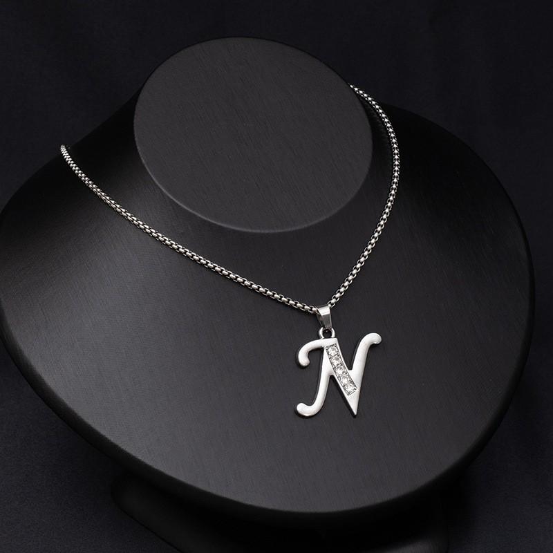 Simple And Stylish 26 English Letters Titanium Steel Necklace Men'S And Women'S Hip-Hop Versatile Diamond-Encrusted Sweater Chain