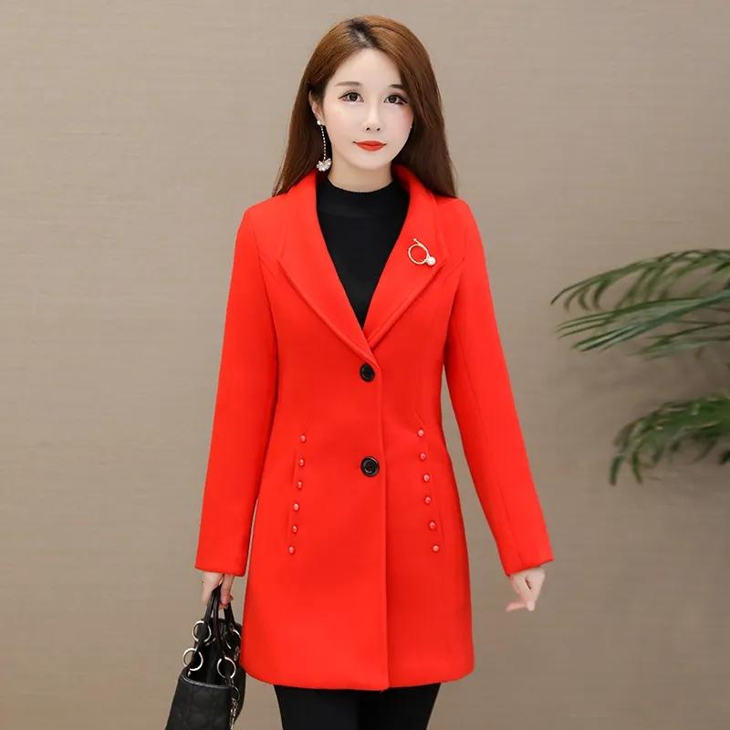 Women's Medium-length Fall and Winter Casual Warm Coat Business Office Warm Tweed Jacket
