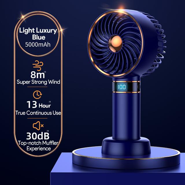 Ручной вентилятор 2024 года выпуска, новый портативный мини-вентилятор USB 5000 мАч, перезаряжаемый мини-портативный небольшой карманный вентилятор с дисплеем данных