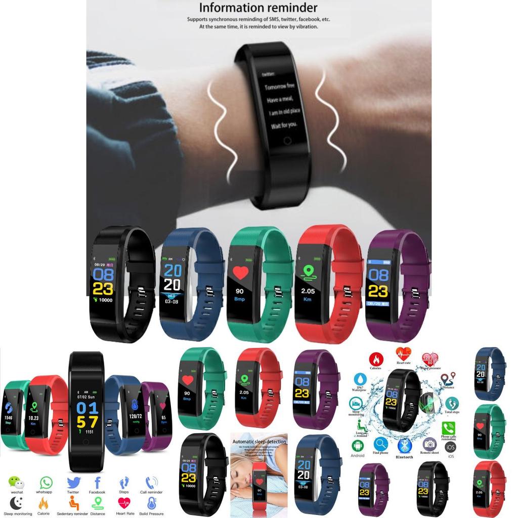 New 115plus Color Screen Smart Bracelet Waterproof Sports Bluetooth Heart Rate Blood Pressure Gift
