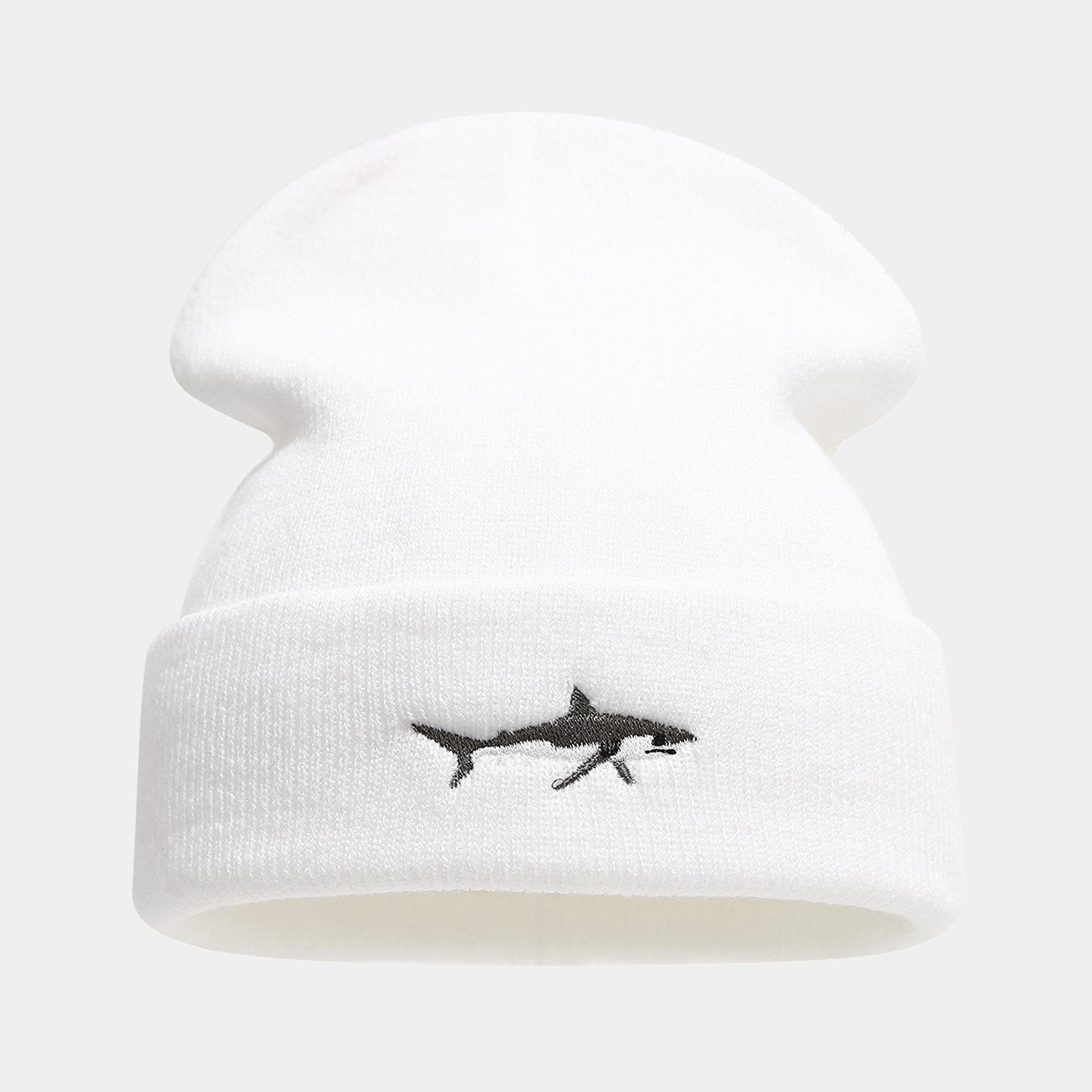 

Brimless beanie men s and women s shark embroidered knitted hat autumn and winter outdoor fashionable hip-hop pullover hat One Size білий