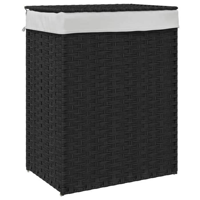 VidaXL Laundry Basket with Lid Black 46x33x60 Cm Woven Resin 372032