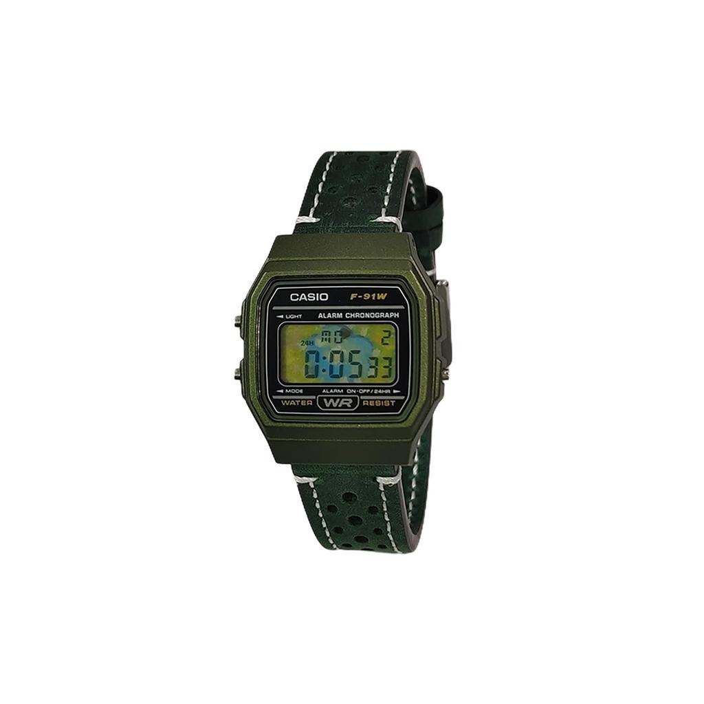CASIO Custom Collection Quartz Movement Leather Strap Watch Unisex Black Dial F-91WM-3A
