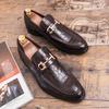 Designer Metal Buckle Loafers Men's Business Dress Fashion Casual Black Patent Leather Pointed-Toe Shoes Men's Loafers Slip-On