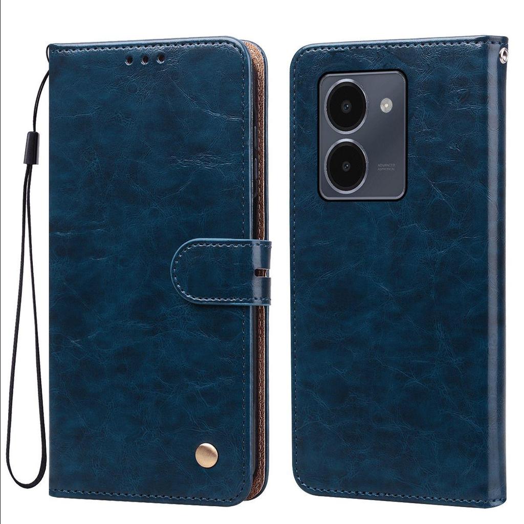 Vintage Crazy Horse Texture PU Leather Flip Wallet Phone Case for Vivo Y36 5G,Y36 4G,Y27 5G,Y27s Card Holder Kickstand Shockproof Protective Cover