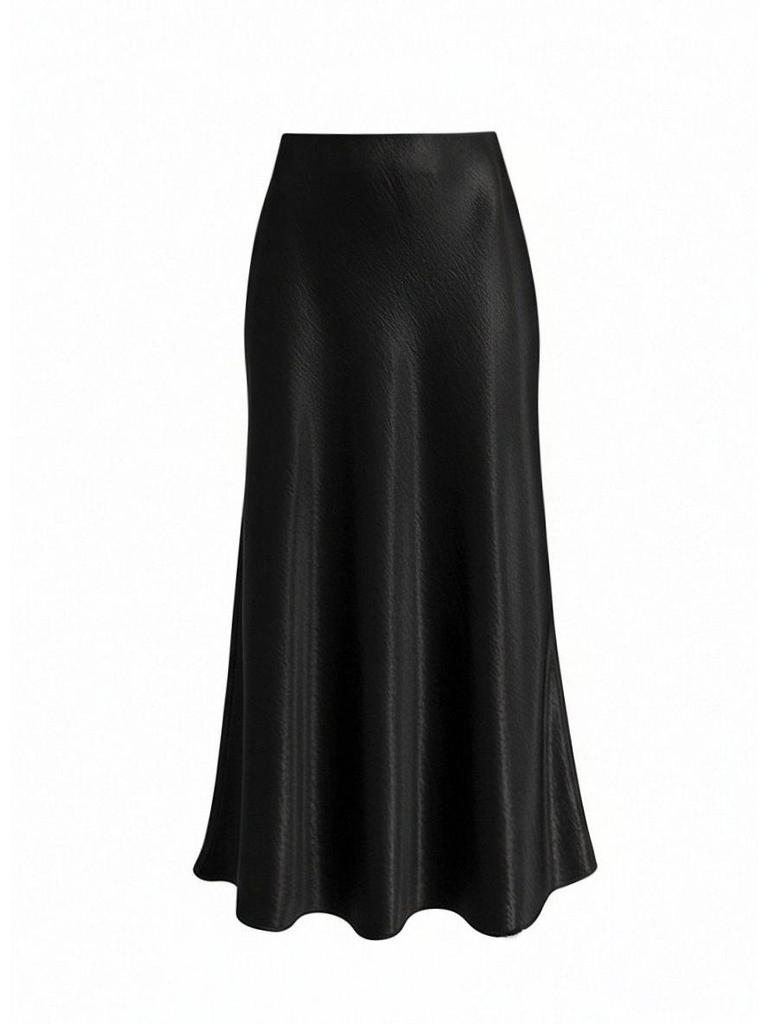 Chinese Style Black Acetate High-Waist Bodycon Fishtail Skirt, Bias Cut Drapey Silk Satin for Women