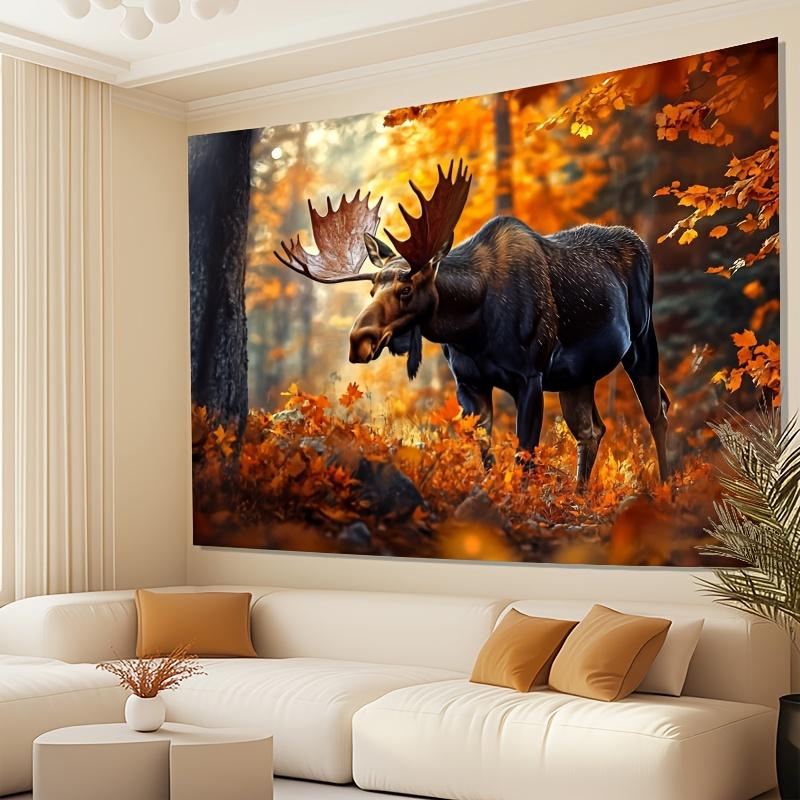 

1pc Majestic Moose in Autumn Forest Wall Tapestry Vibrant Home Decor for Living Room Bedroom Polyester No Power Needed 74x94cm(29x37in)