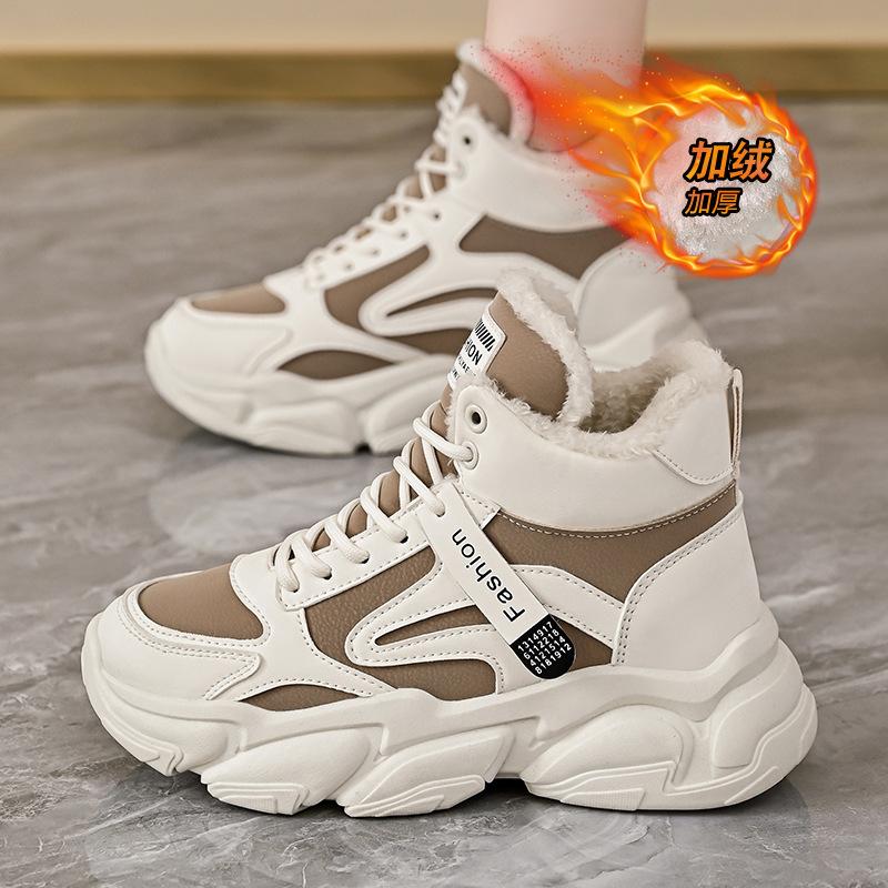 Fleece dad shoes women 2025 winter new Korean version warm high-top sports shoes student cotton shoes ins trendy shoes A09