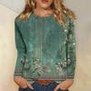 Women's Basic Long-sleeved T-shirt, Round Neck, Leaf Print, Plain Top, Everyday Pullover, Party Gift, Versatile T-shirt