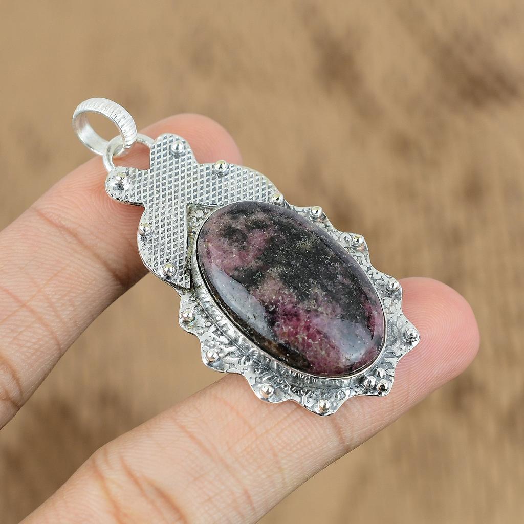 Wedding Gift For Her 925 Sterling Silver Natural Rhodonite Gemstone Pendant