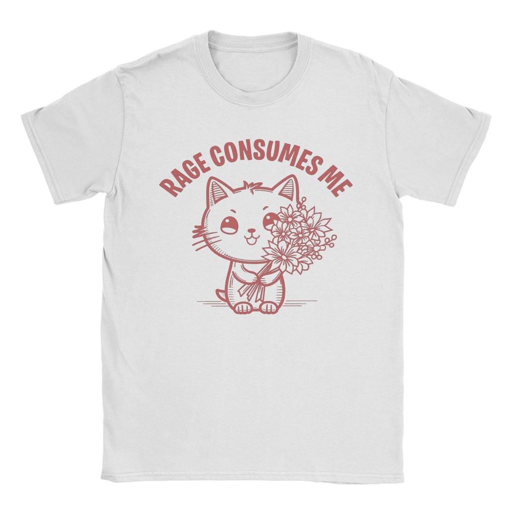 Streetwear T Shirt Summer Rage Consumes Me Cat Leisure T Shirts Cotton Tshirt for Couple Y2K Retro Cheap Print Short Sleeve