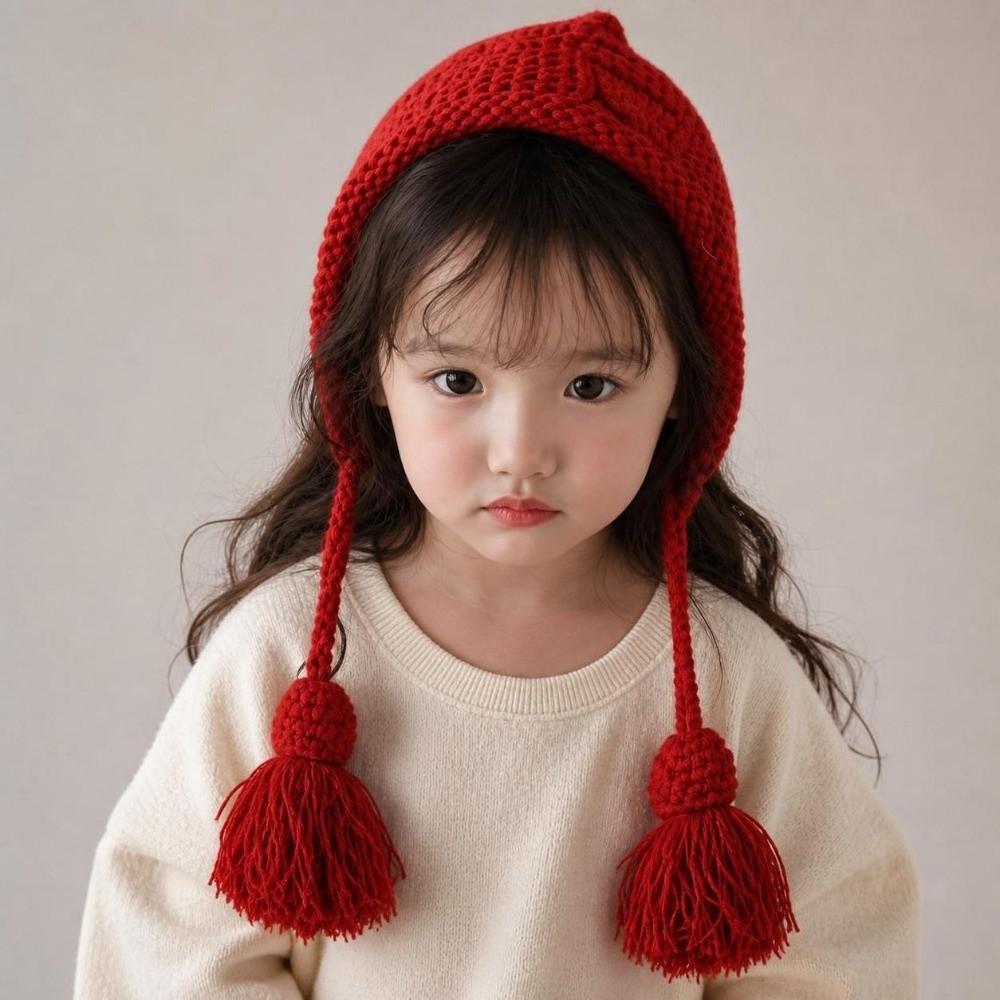 Windproof Ear Protection Cap Tassel Pullover Winter Hat Stylish Kids Knit Cap  Winter