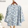 ZANZEA Women Round Neck 3/4 Sleeve Casual Floral Blouse