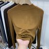 Solid Color Versatile Half High Neck Long Sleeve T-shirt Women's Spring New Bottom Shirts Top