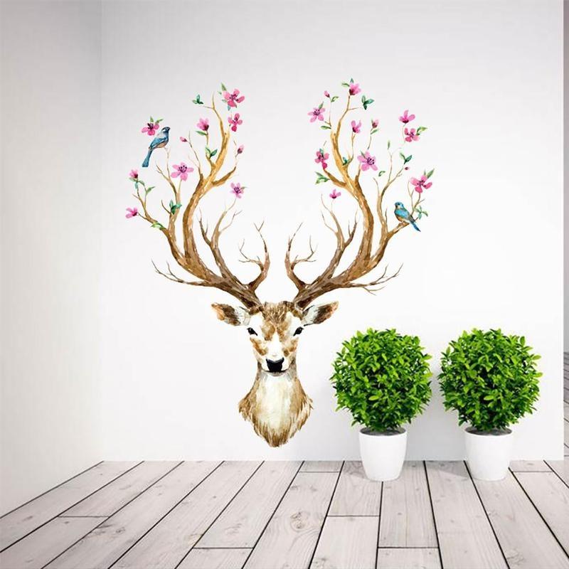 New 3D Plum Flower Deer Wall Stickers DIY Decoration PVC Removable Resistant  Wall Stickers
