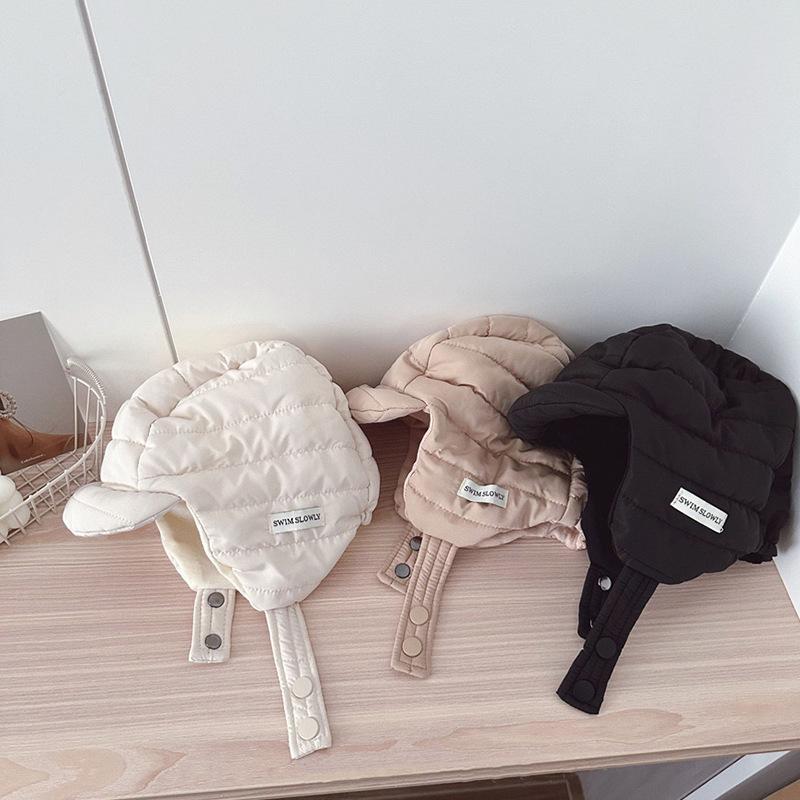 Boys And Girls Baby 2024 Winter Children's Warm Hat Letter Korean Style Fashionable Thickened Cotton Ear Protection Hat