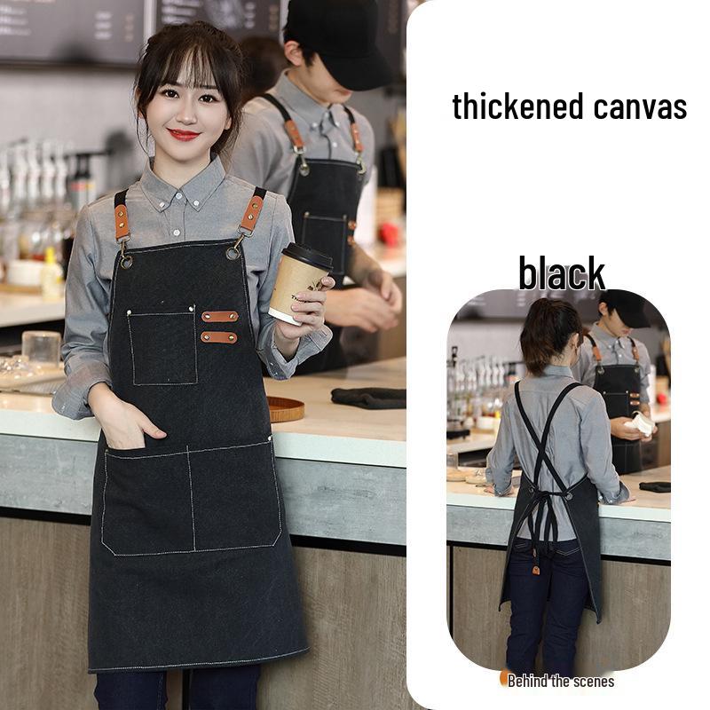 Thickened Canvas Waist Apron with Printed Logo for Coffee and Nail Salon Workwear