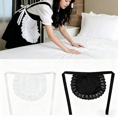 Black White Half Waist Apron Lolita Cooking Kitchen Apron New Pinafore  Beauty Flower Coffee Shop