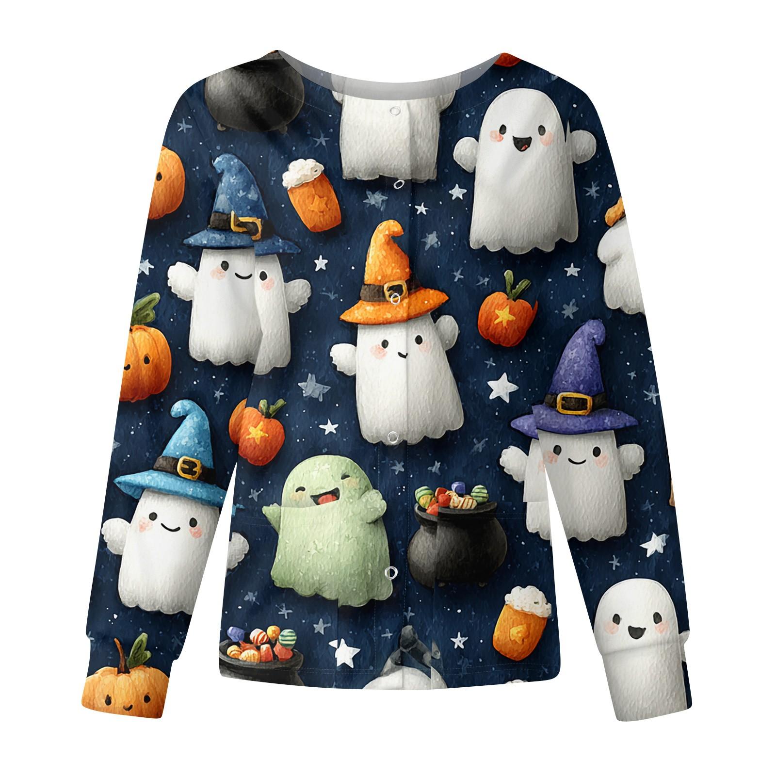 

Женская повседневная модная куртка с длинными рукавами, воротником-стойкой, однобортная, с принтом на Хэллоуин, рабочая куртка, топы XXL синий