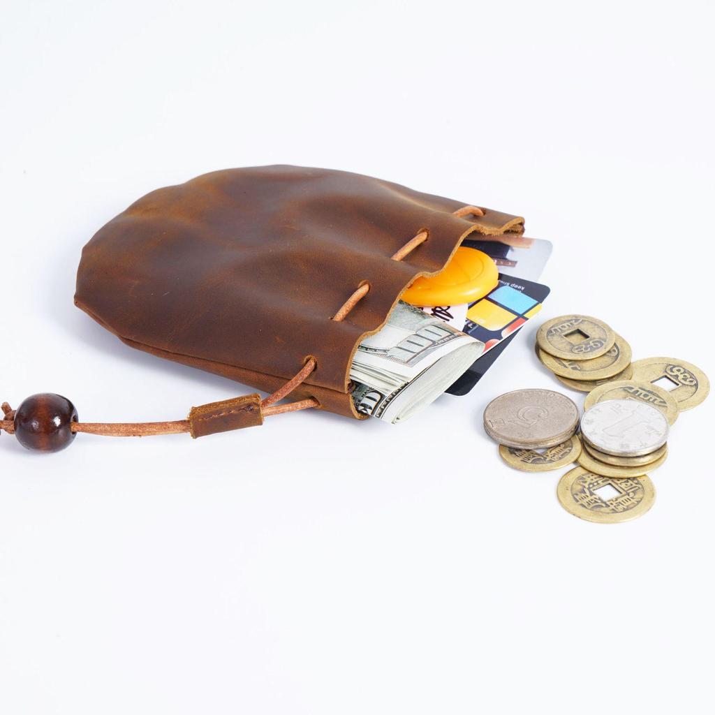 Vintage Genuine Leather Small Coin Purse - Mini Handheld Wallet in First Layer Cowhide