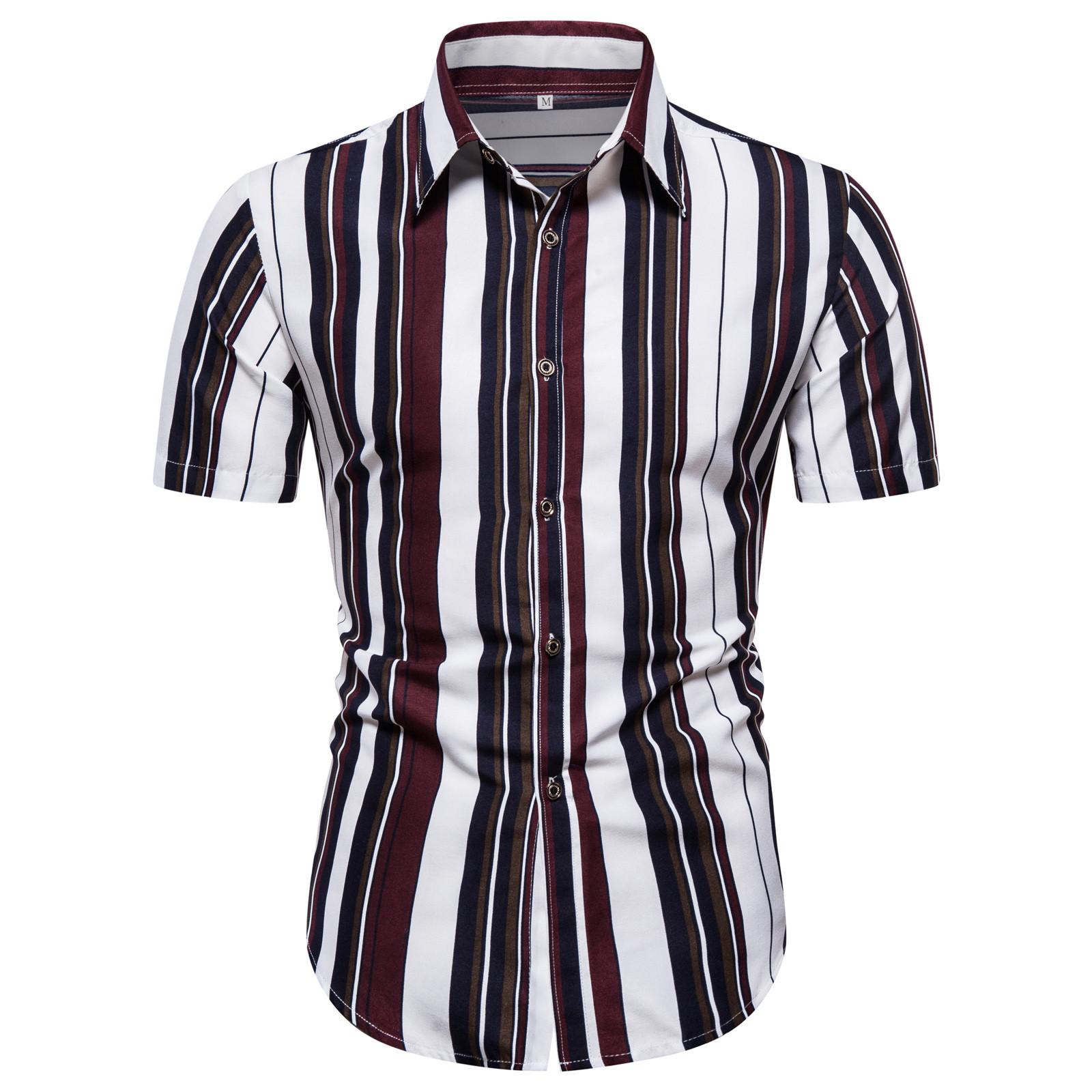 

Men s Summer Striped Printed Short-Sleeved Shirt Stylish And Comfortable Top L кавовий