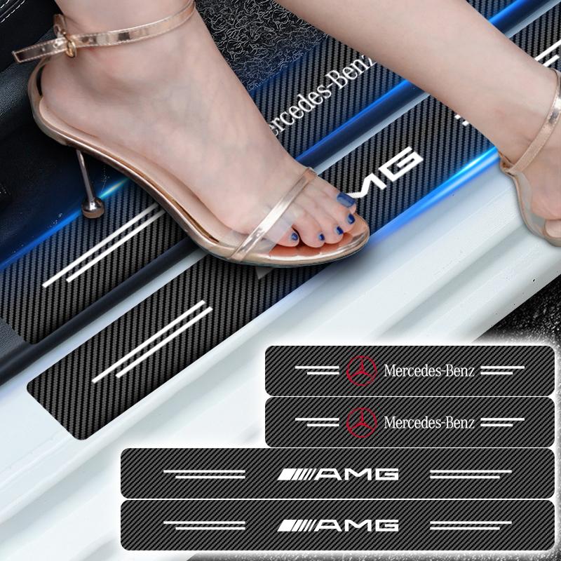 4Pcs Carbon Fiber Car Door Sill Protection Sticker Anti-scratch Refit Sticker For Mercedes Benz AMG W204 W211 W210 W124 AMG W202 CLA W212 W220 W205