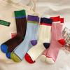 Korean Style Colorful Harajuku Women Socks Girls Vintage Socks Knitting Cotton Japanese Fashion Striped Girls Elastic Long Socks