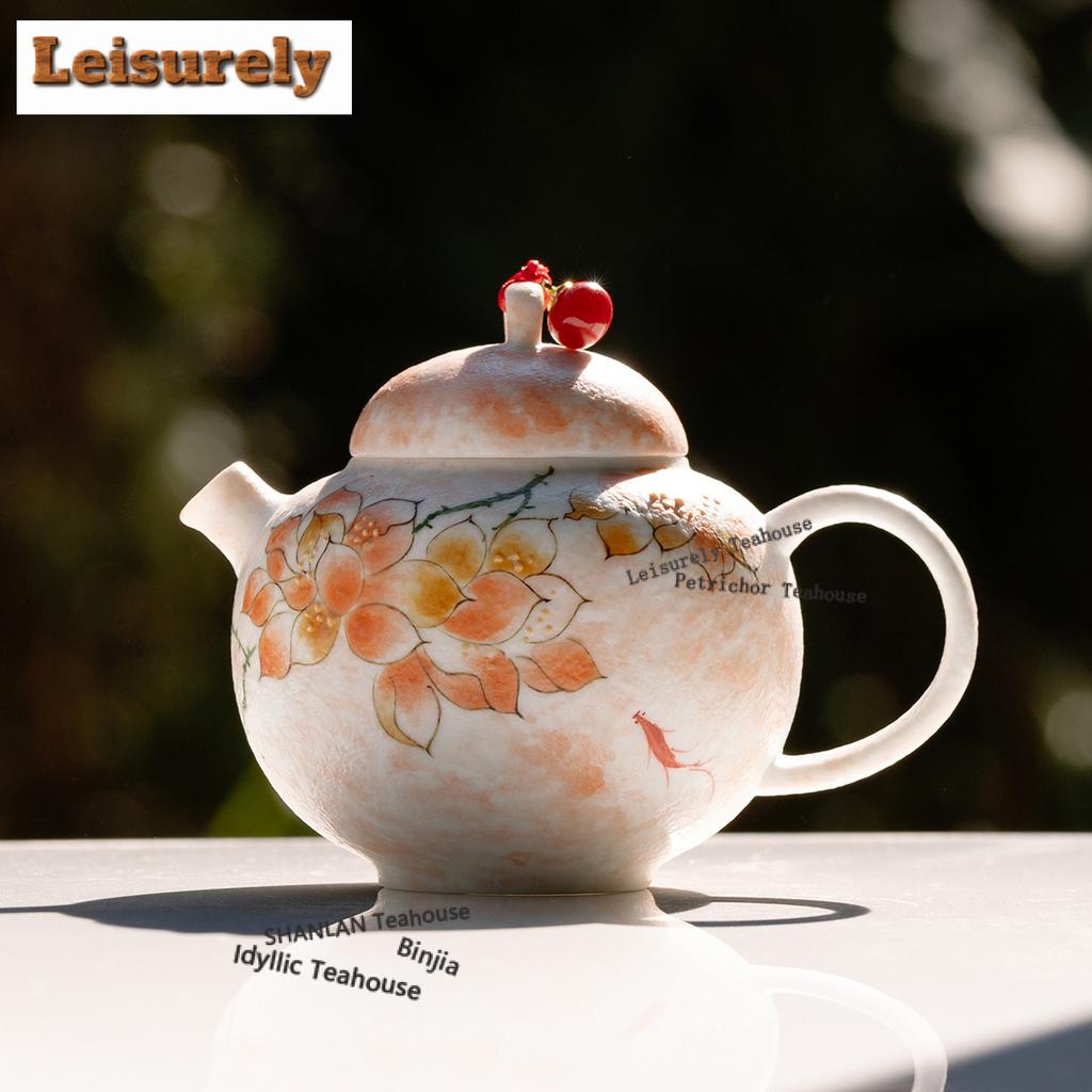 160ml Hand-painted Powder Magnolia Teapot Traditional Tea Infuser Pot Tea Maker Kettle With Strainer Dahongpao Teaware Supplies