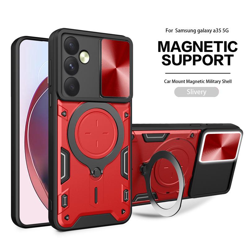 Samsung S25 Edge Etui z pierścieniem magnetycznym zapobiegającym upadkom i okienkiem push