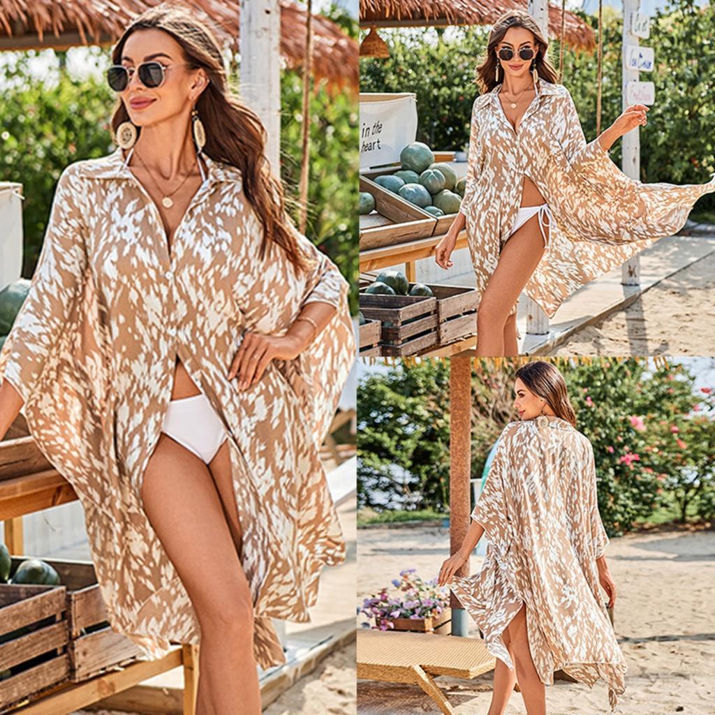 Printed Shirt Beach Jacket Bikini with Sun Protection Cardigan Vacation Swimsuit Blouse