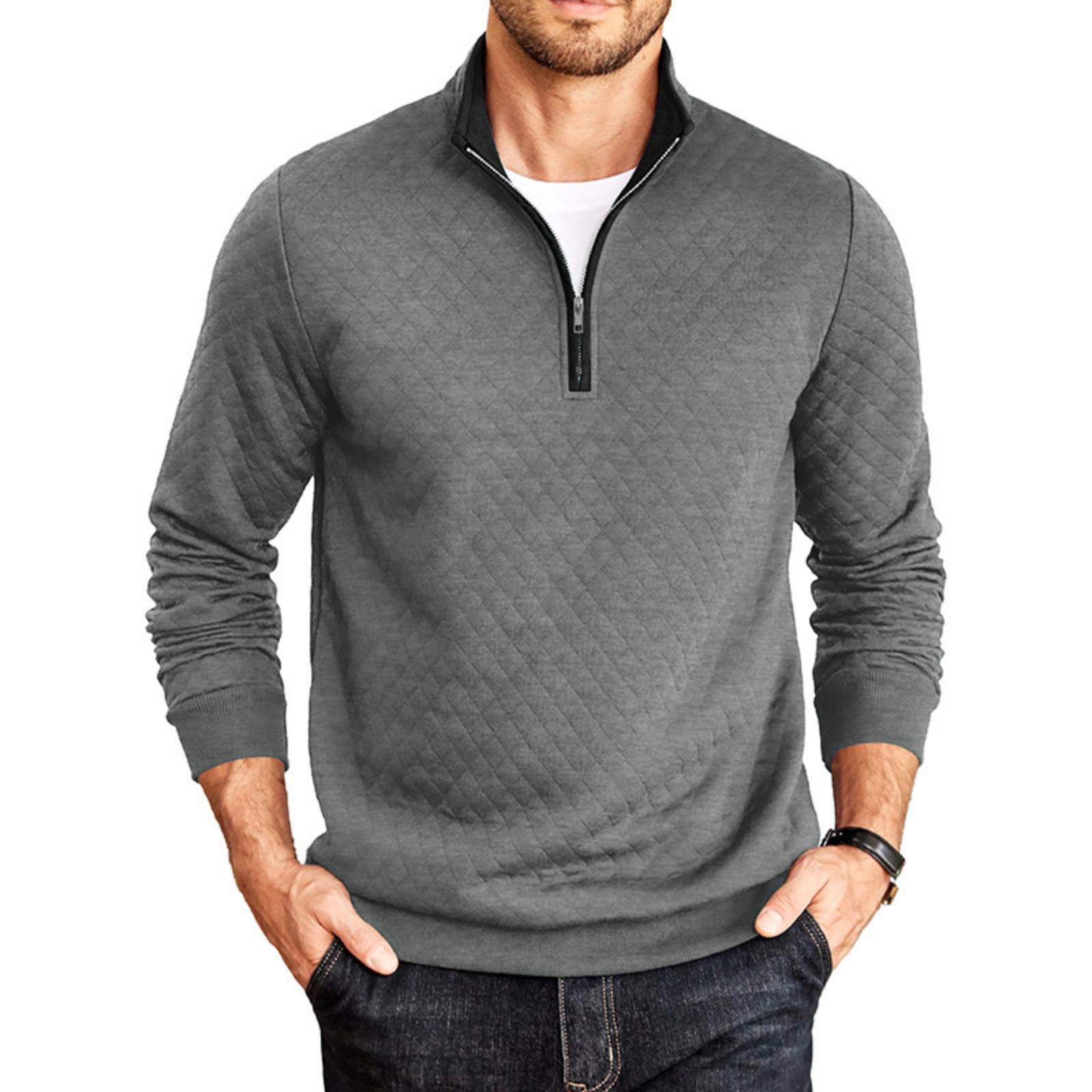 Men s Quilted Pullover Sweatshirt Half Zip Stand Collar Long Sleeve Casual Lightweight Top M