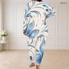 Women Plus Size Black Printed Round Neck Long Sleeve Longline Top Fitted Pants Two Piece Set