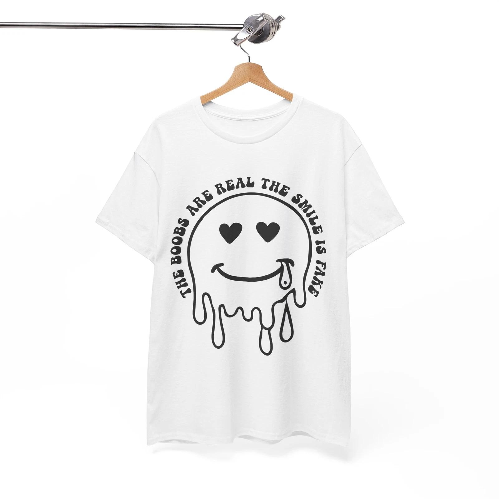 

The Perfect Pun T-Shirt - The boobs are real the smile is fake XL