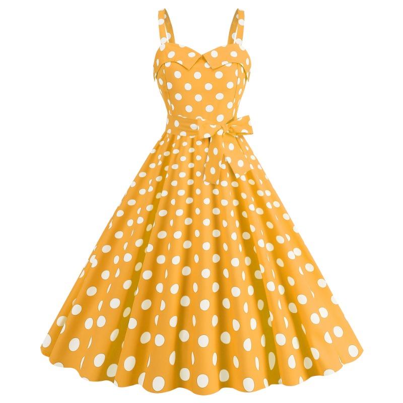 Sexy suspender chest wrap polka dot printed ruffle leaf edge A word big pendulum dress