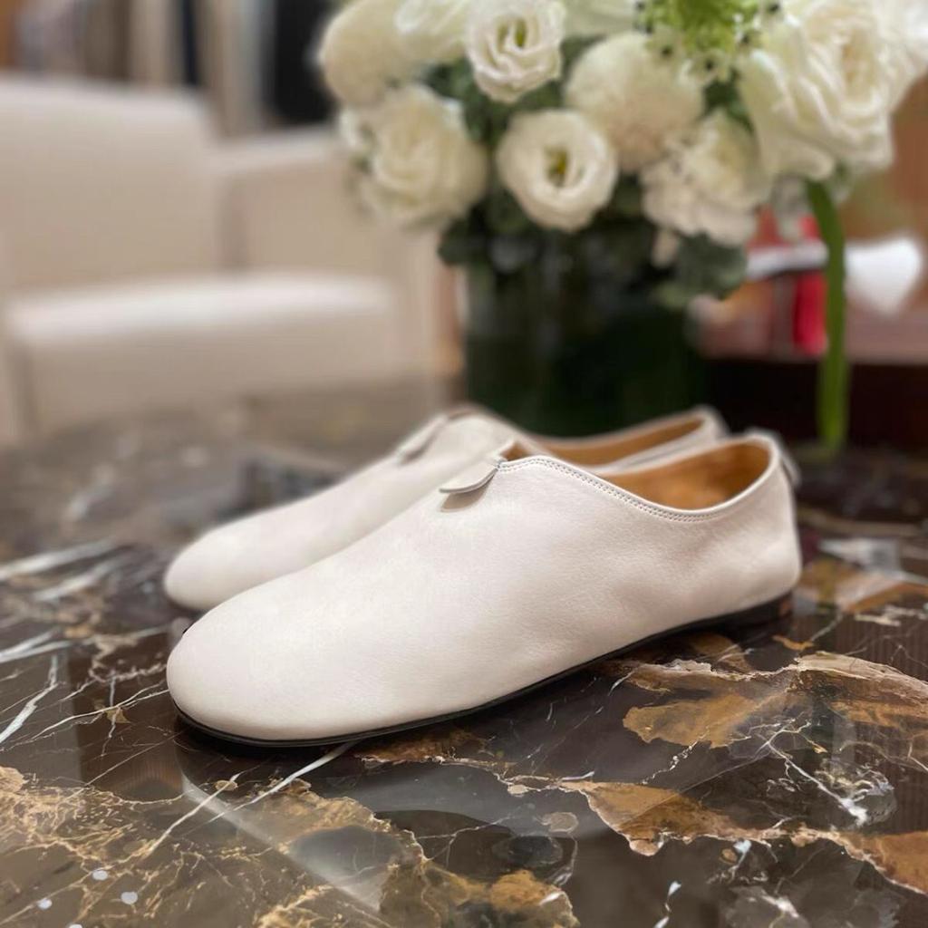 French Niche White Flat-bottomed Soft Deep-mouth Casual Loafers Women's Spring, Autumn and Winter Fashion Round Head Small Leather Shoes Single Shoes