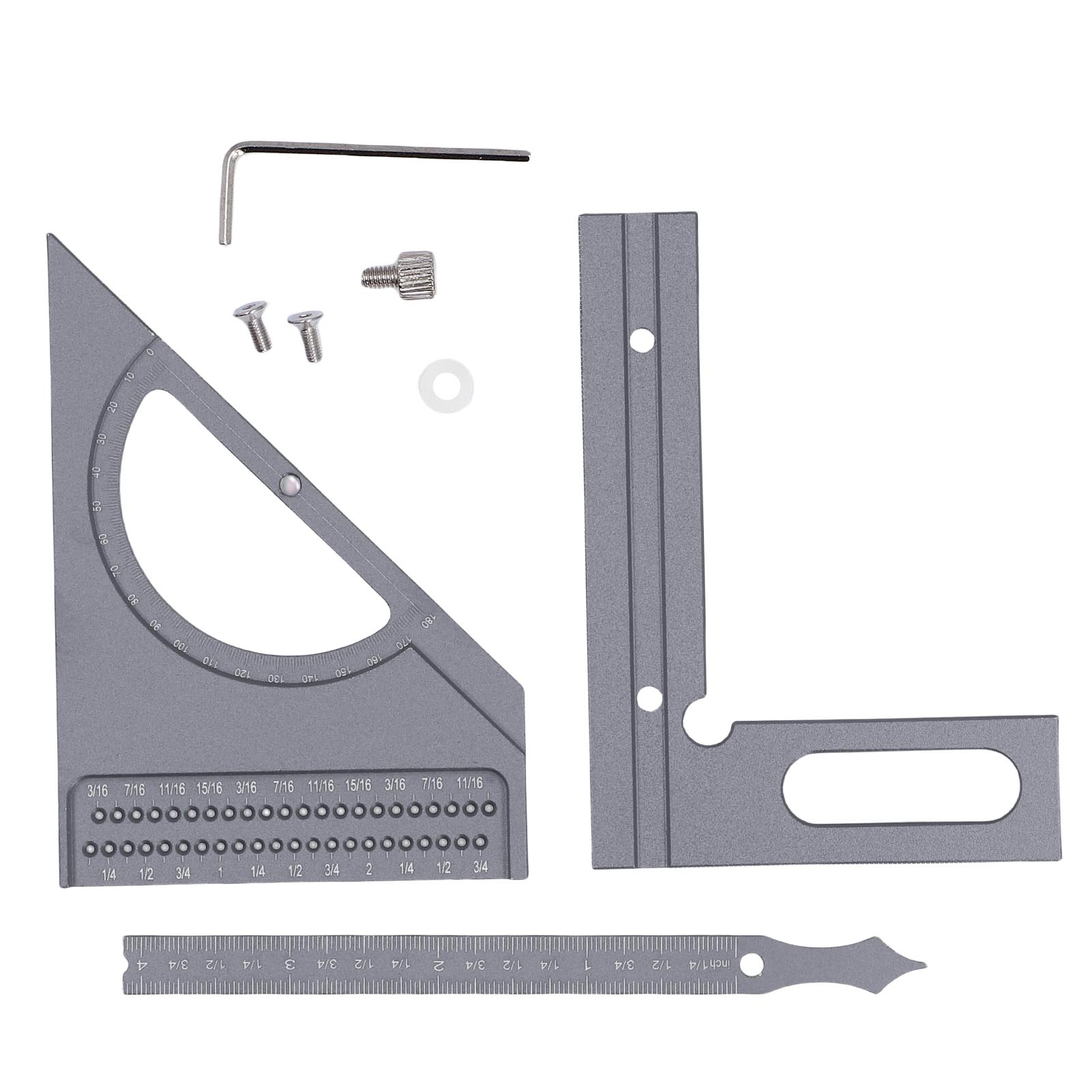 3D Woodworking Angle Ruler Half Round Triangular Ruler Multi Angle Measuring Square Protractor 0-180 Degree Adjustable серебряный серый