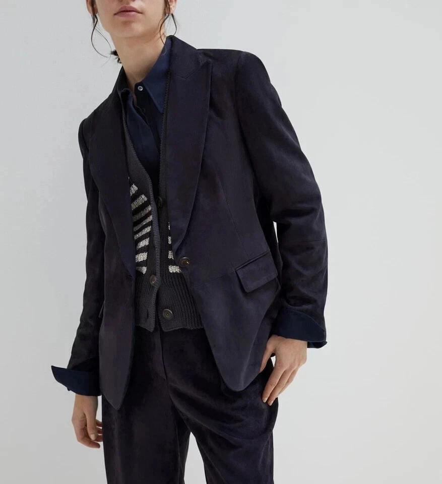 

Кожаный Формальный Женский Темно-синий Замшевый Натуральная Кожа Блейзер Ручной Работы Ягненок Чистый Мягкий 3XL темно-синий