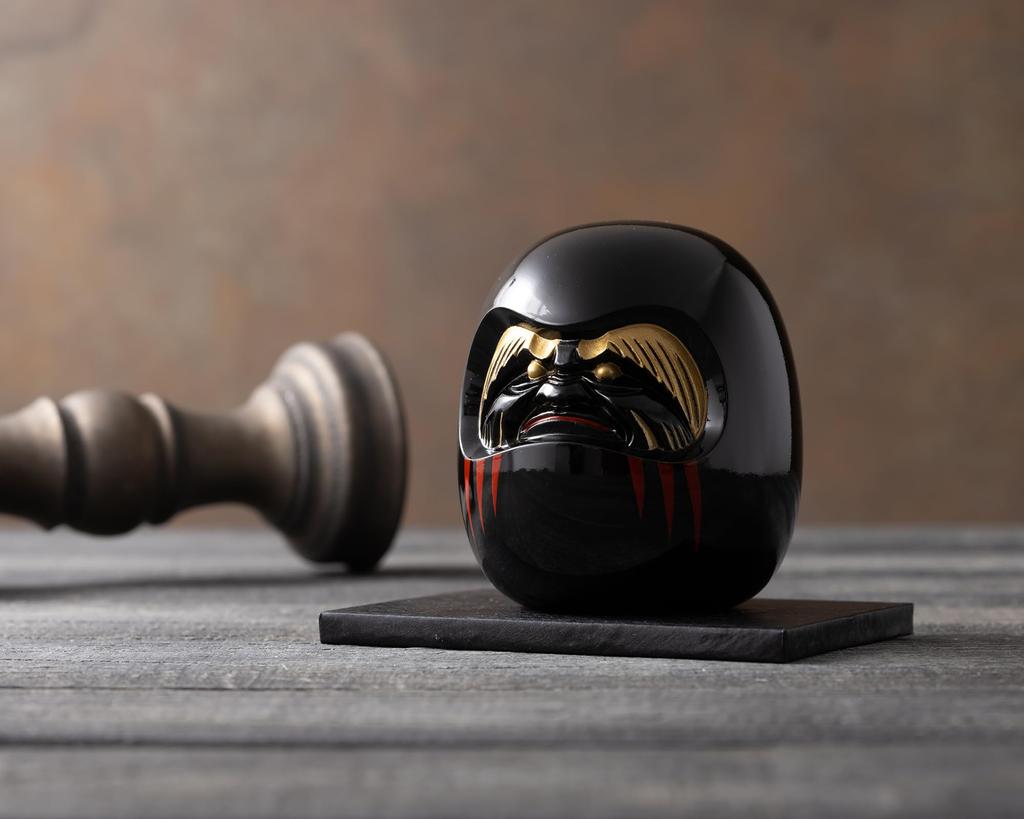 Gin-Yado Black Daruma Figurine by Engaku Daishi, Takaoka Copperware (Daruma BL)