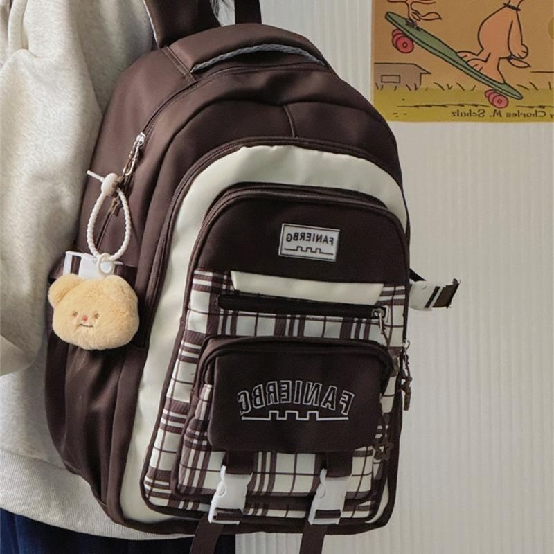 Schoolbagins Solid Color Backpack Women's 1011 New College Student Class Backpack Commuter Drawstring Bag Cover Casual School Bag Women